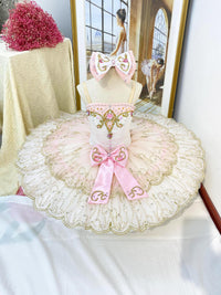 Pink Fairy Ballet Dress: Gold Embroidery, Bow Tutu - Professional Competition