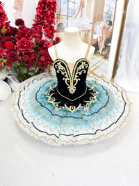 Custom Ballet Tutu: Green Velvet Bodice, Blue Ombre Tulle, Gold Embellished Dancewear