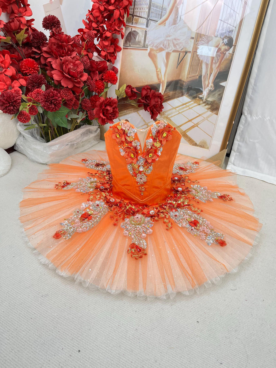Orange Ballet Tutu Dress: Handmade Performance Dancewear