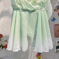 Green Cupid Ballet Dress | Handmade Lyrical Ballet Costume with Floral Appliques | Custom Size