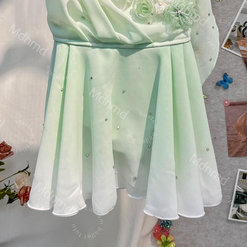Green Cupid Ballet Dress | Handmade Lyrical Ballet Costume with Floral Appliques | Custom Size