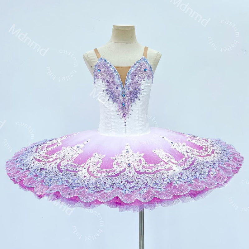 Lavender Ombre Classical Ballet Tutu | Custom Handmade Pancake Tutu | Lace Appliques & Crystal Embellishments