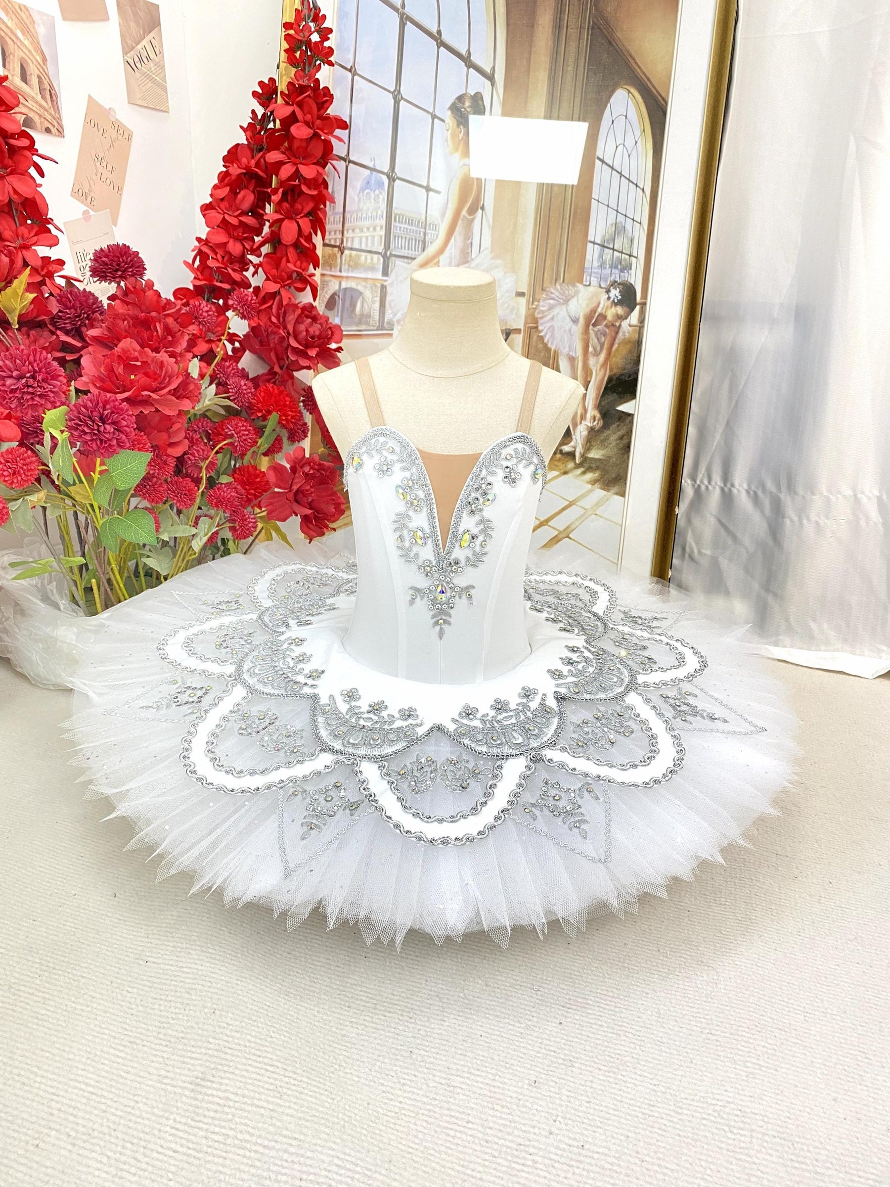 White and Silver Ballet Tutus Ballerina Costume Pancake tutu-Handmade Custom for Kids & Adults