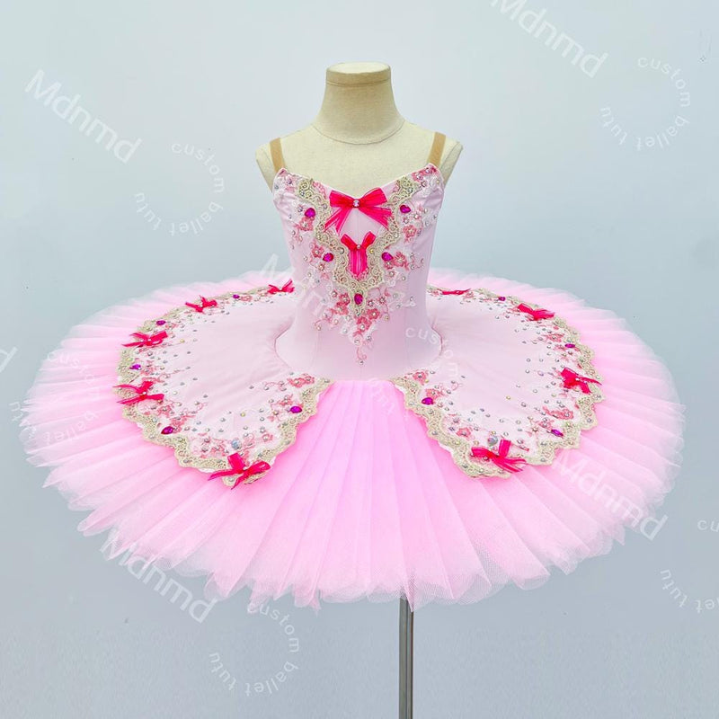 Handmade Pink Bow Ballet Tutu Dress - Custom Spaghetti Strap Princess Dance Costume for Girls