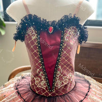 Red & Gold Baroque Classical Ballet Tutu | Handmade Professional Pancake Tutu | Competition Costume