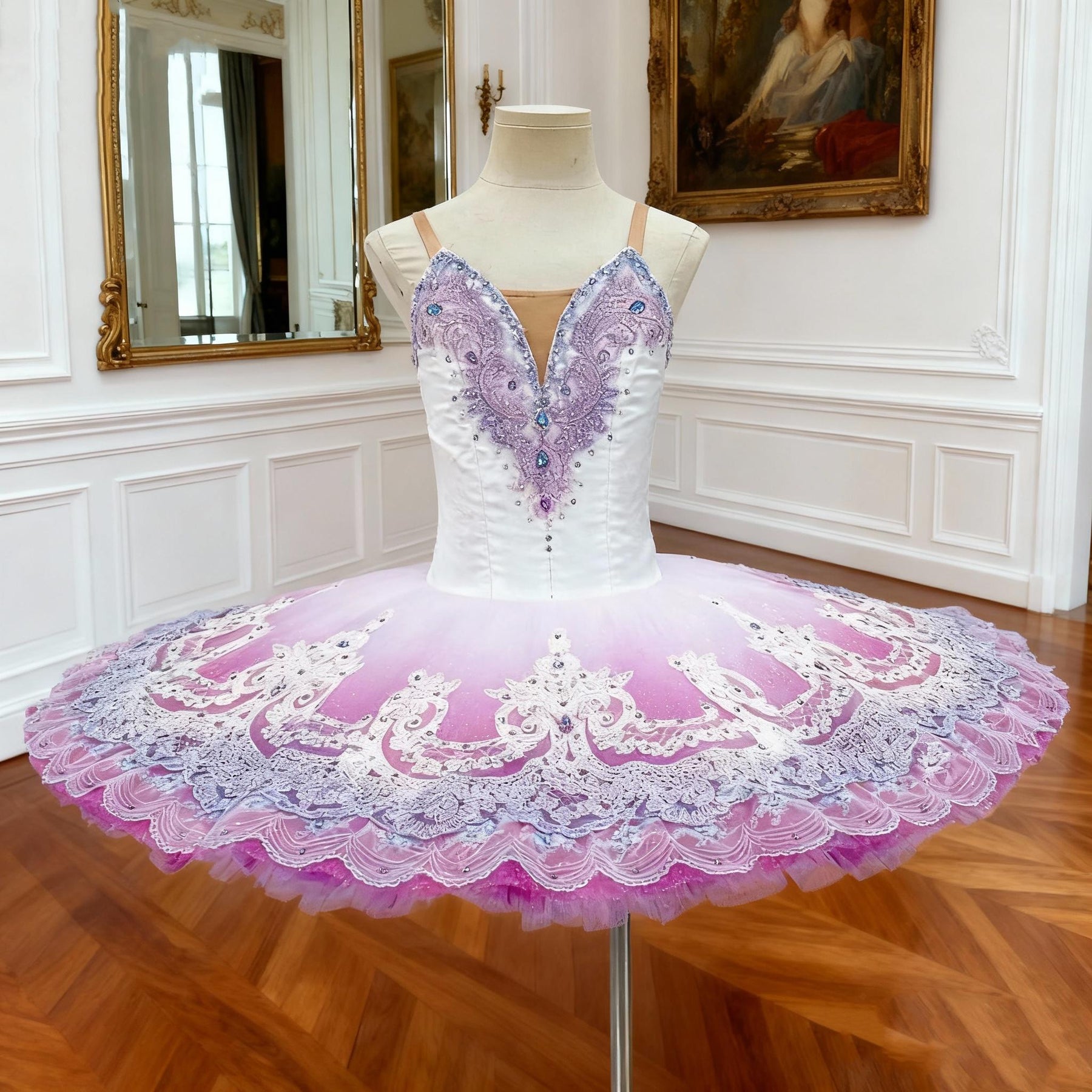 Lavender Ombre Classical Ballet Tutu | Custom Handmade Pancake Tutu | Lace Appliques & Crystal Embellishments