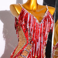 Red Fringe Latin Dance Dress | Custom Latin Competition Costume | Salsa / Cha-Cha / Ballroom| Handmade Outfit