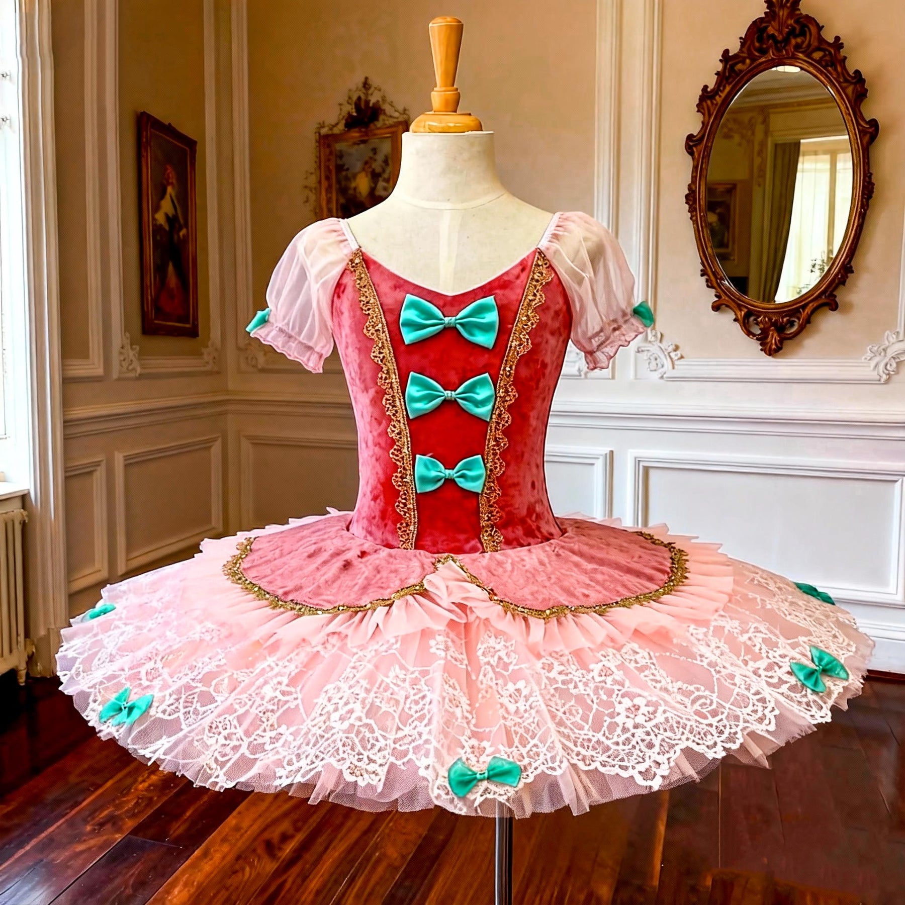 Handmade Pink Fairy Ballet Tutu Dress - Custom Doll-Inspired Dance Costume with Bow for Girls