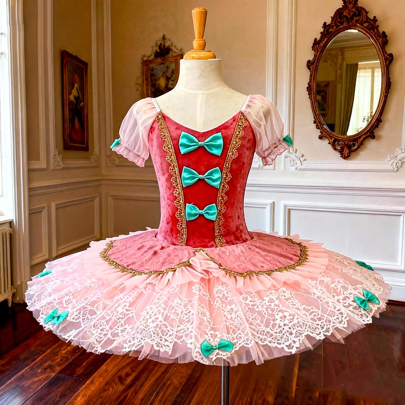 Handmade Pink Fairy Ballet Tutu Dress - Custom Doll-Inspired Dance Costume with Bow for Girls