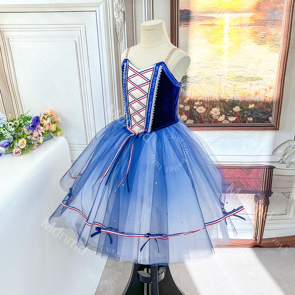 Custom Blue Ballet Dress | Handmade Performance Costume for Paris Flames, Contemporary Ballets