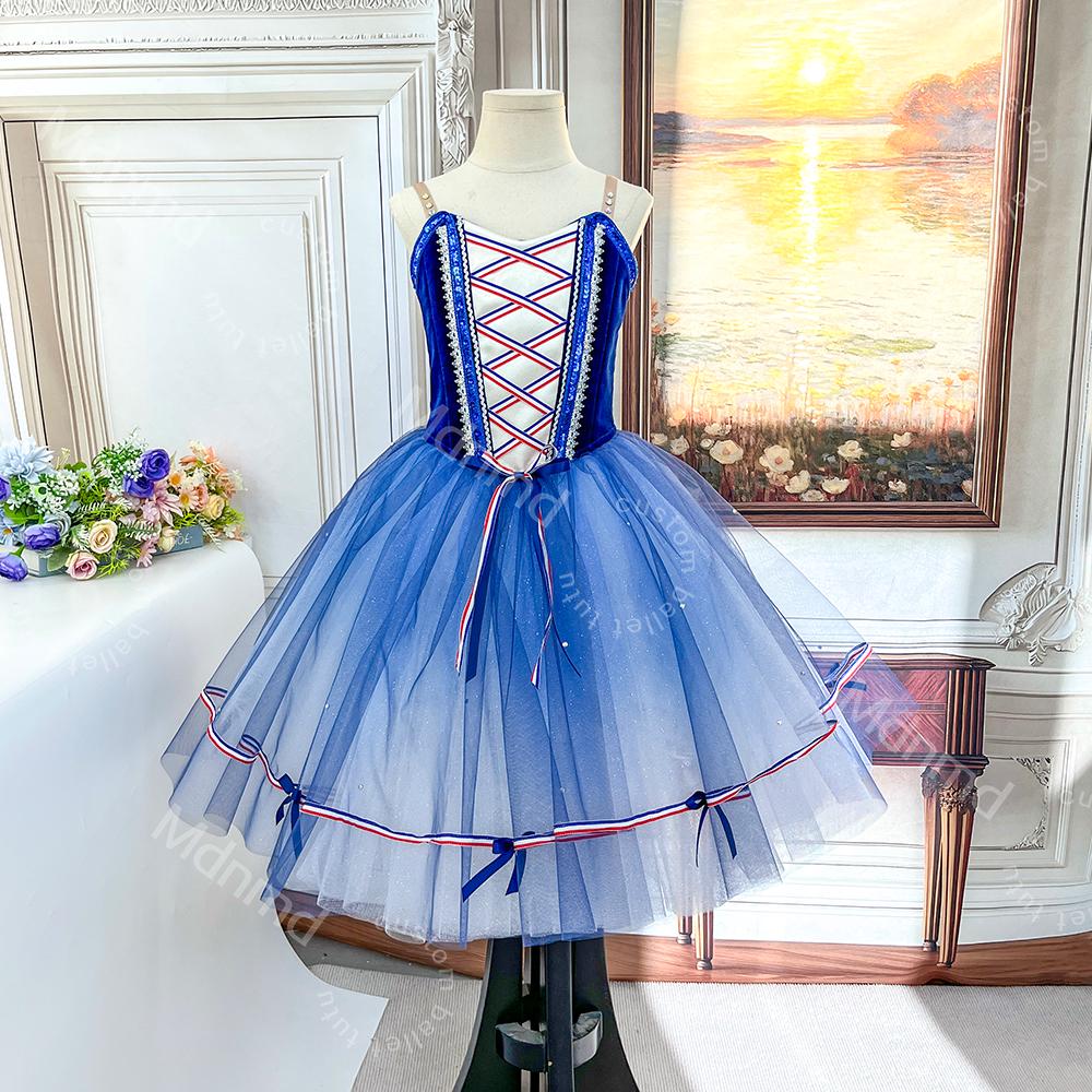 Custom Blue Ballet Dress | Handmade Performance Costume for Paris Flames, Contemporary Ballets