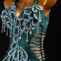 Custom Green Sequin Latin Dance Dress | Handmade Performance Costume for Salsa, Cha-Cha, or Competitions