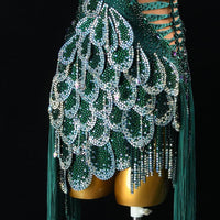 Custom Green Sequin Latin Dance Dress | Handmade Performance Costume for Salsa, Cha-Cha, or Competitions