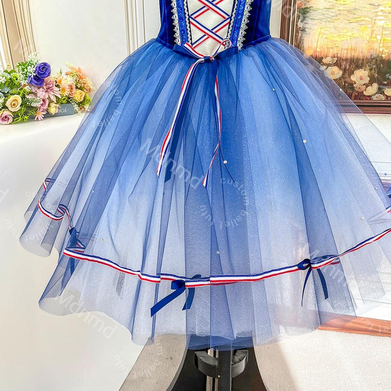 Custom Blue Ballet Dress | Handmade Performance Costume for Paris Flames, Contemporary Ballets