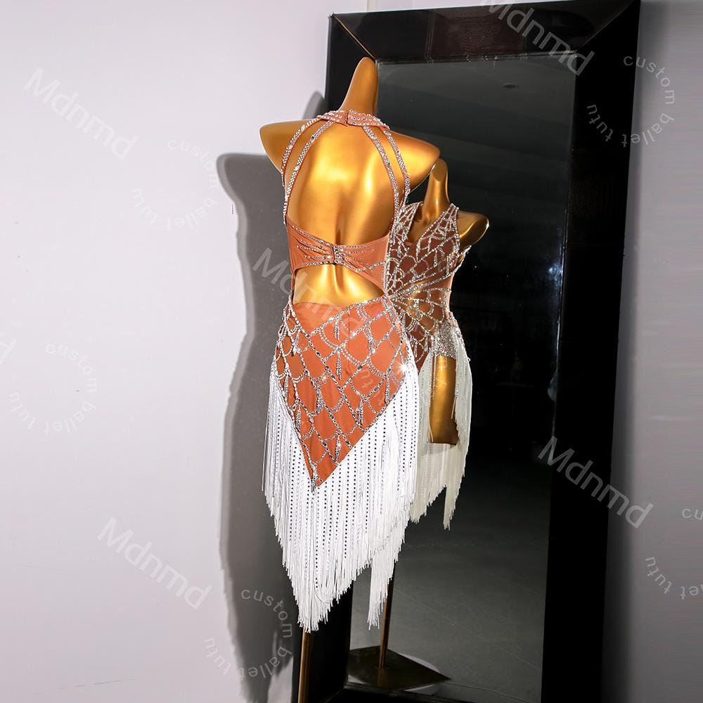Custom White Fringe Latin Dance Dress | Handmade Performance Costume for Salsa, Cha-Cha, or Competitions