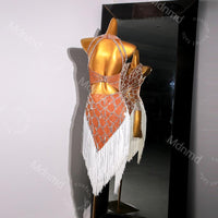 Custom White Fringe Latin Dance Dress | Handmade Performance Costume for Salsa, Cha-Cha, or Competitions