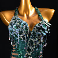 Custom Green Sequin Latin Dance Dress | Handmade Performance Costume for Salsa, Cha-Cha, or Competitions