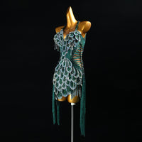 Custom Green Sequin Latin Dance Dress | Handmade Performance Costume for Salsa, Cha-Cha, or Competitions