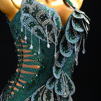 Custom Green Sequin Latin Dance Dress | Handmade Performance Costume for Salsa, Cha-Cha, or Competitions