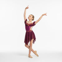 Custom Handmade Contemporary Costume Burgundy Freestyle Solo Lyrical Dance Costume Dancewear with Crystal Embellishments