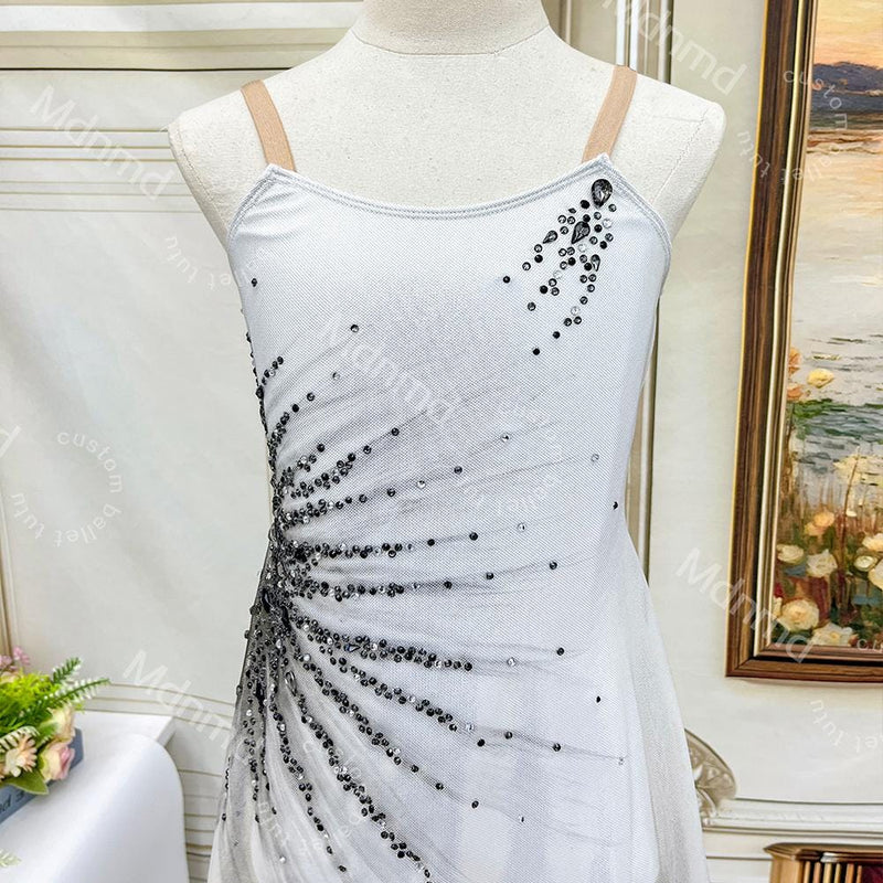 Hand-Dyed Lyrical Dance Dress | Brown Spaghetti Strap Costume, Rhinestone Detail