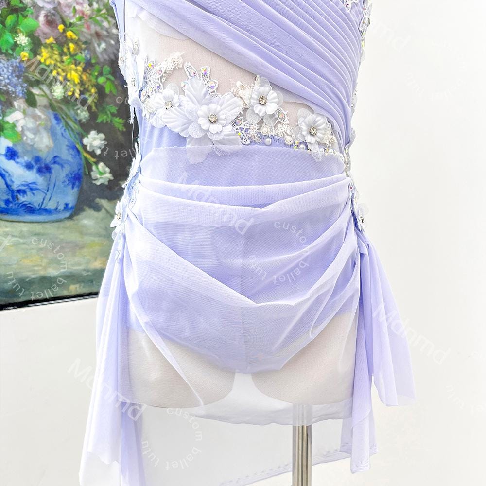 Custom Lyrical Dance Dress | Flowing Floral Appliqu Performance Costume