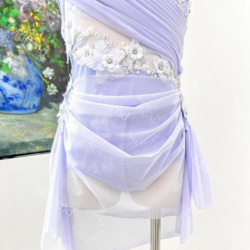 Custom Lyrical Dance Dress | Flowing Floral Appliqu Performance Costume