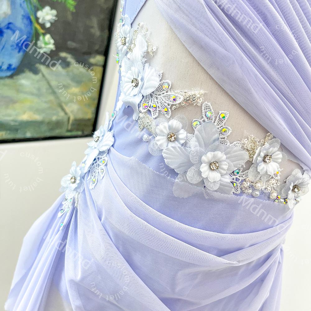 Custom Lyrical Dance Dress | Flowing Floral Appliqu Performance Costume