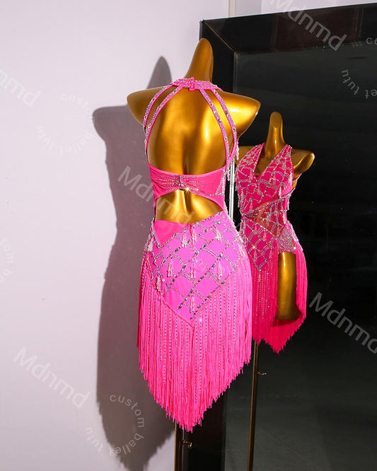 Custom Fringe Latin Dance Dress | Handmade Performance Costume for Salsa, Cha-Cha, or Competitions