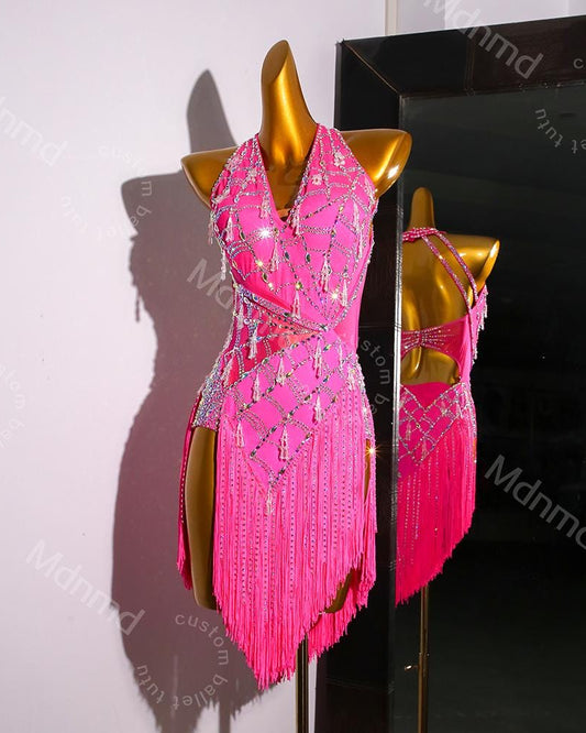 Custom Fringe Latin Dance Dress | Handmade Performance Costume for Salsa, Cha-Cha, or Competitions