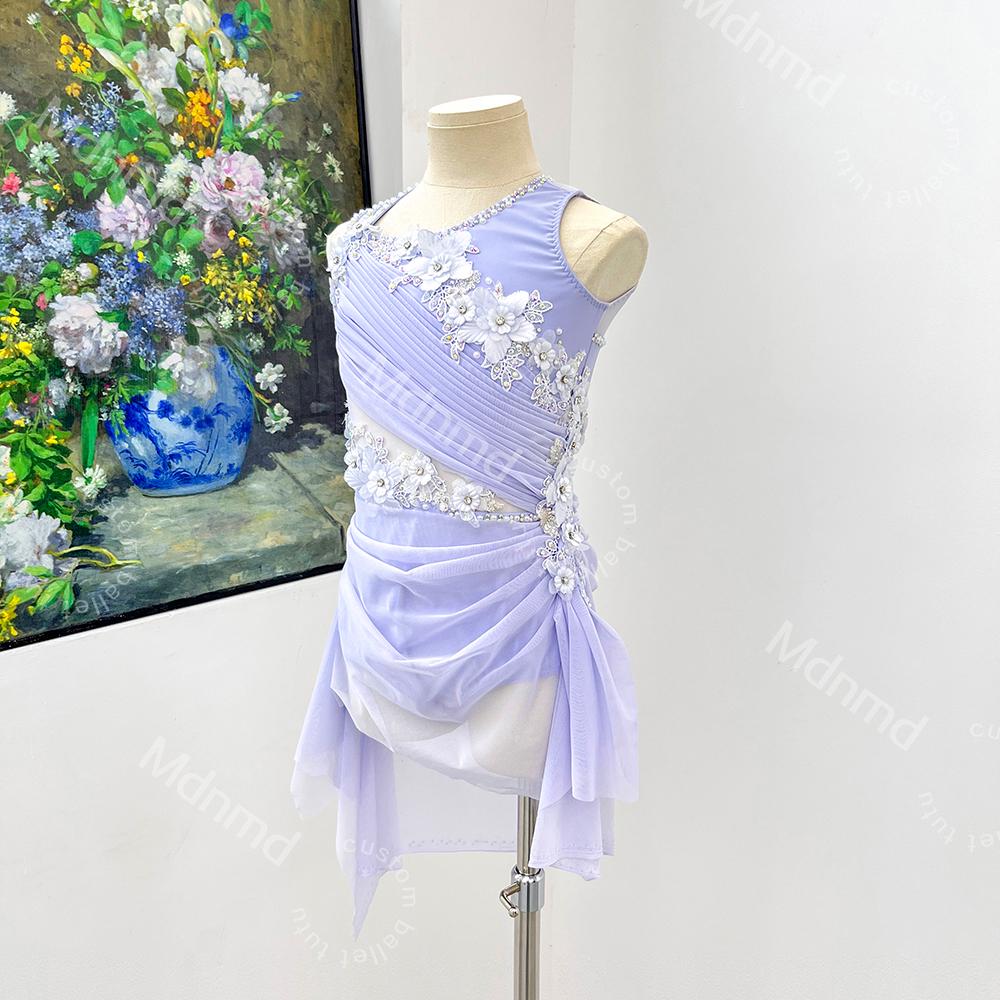 Custom Lyrical Dance Dress | Flowing Floral Appliqu Performance Costume