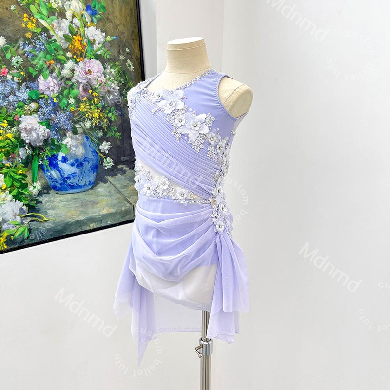 Custom Lyrical Dance Dress | Flowing Floral Appliqu Performance Costume