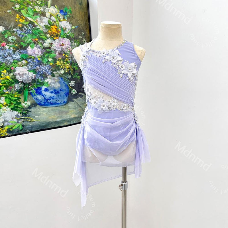 Custom Lyrical Dance Dress | Flowing Floral Appliqu Performance Costume