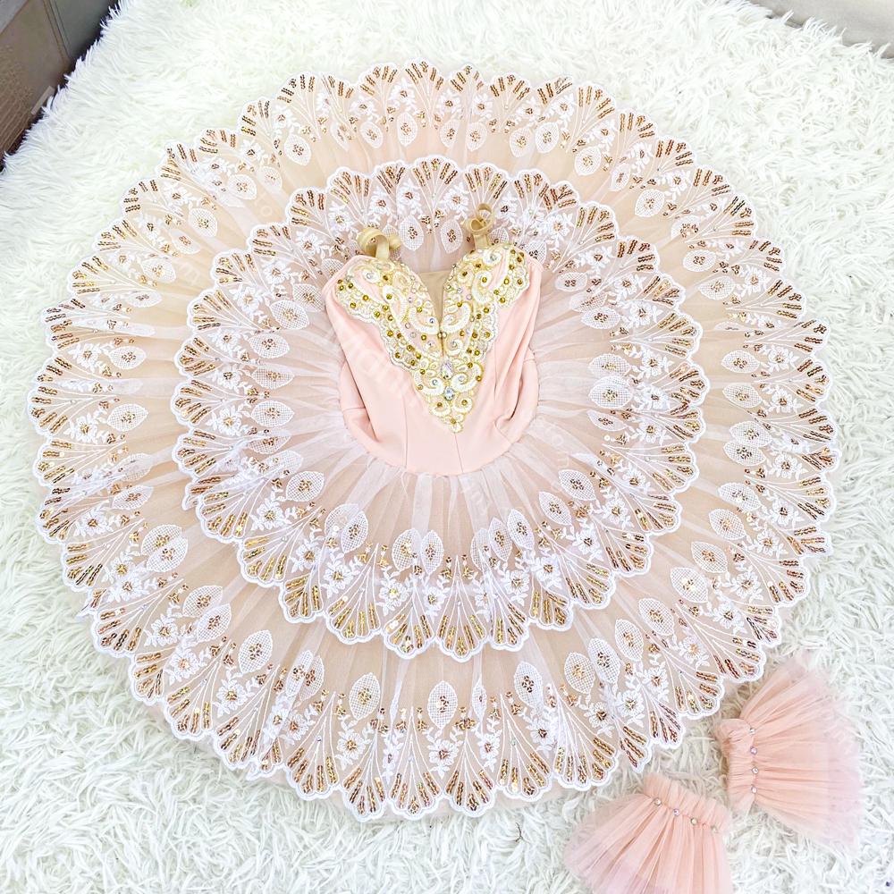White Ballet Tutu: Gold Embroidered Stretch Costume