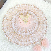 White Ballet Tutu: Gold Embroidered Stretch Costume