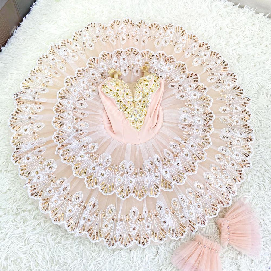 White Ballet Tutu: Gold Embroidered Stretch Costume