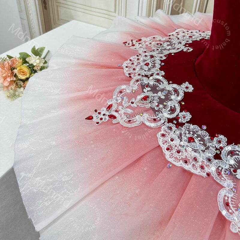 Custom Professional Red Ombr Ballet Tutu | Don Quixote Kitri Stage Costume