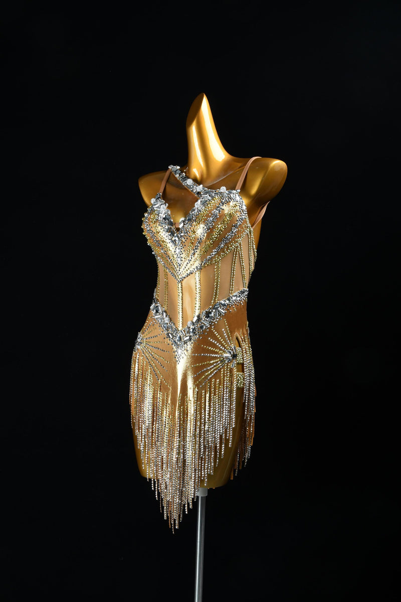 Custom Latin Competition Dress | Crystal Fringe Dance Costume