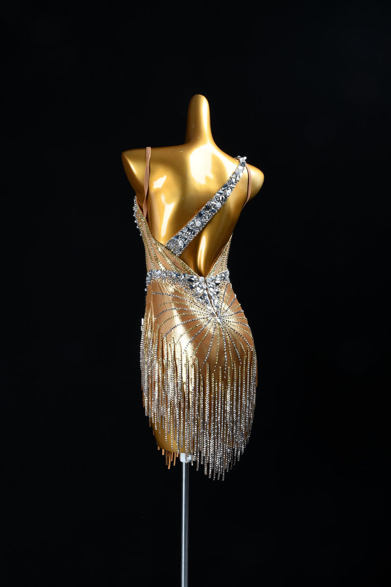 Custom Latin Competition Dress | Crystal Fringe Dance Costume