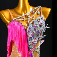 Custom Latin Dance Dress | Hot Pink Fringe Ballroom Competition Dress