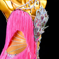 Custom Latin Dance Dress | Hot Pink Fringe Ballroom Competition Dress