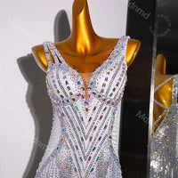 Custom White Latin Dress | Ballroom Competition Dress | Rhinestone Fringe Costume