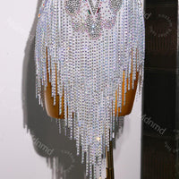 Custom White Latin Dress | Ballroom Competition Dress | Rhinestone Fringe Costume