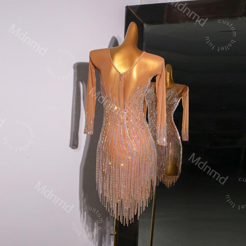 Professional Latin Competition Dress - Handmade Rhinestone Salsa Outfit