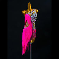 Custom Latin Dance Dress | Hot Pink Fringe Ballroom Competition Dress