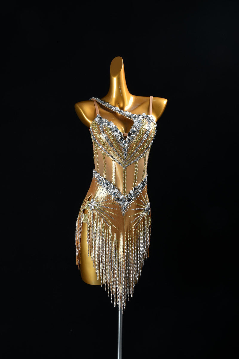 Custom Latin Competition Dress | Crystal Fringe Dance Costume