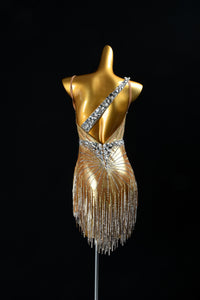 Custom Latin Competition Dress | Crystal Fringe Dance Costume