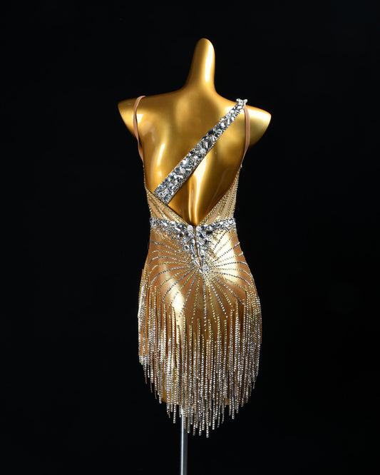 Custom Latin Competition Dress | Crystal Fringe Dance Costume