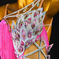 Custom Latin Dance Dress | Hot Pink Fringe Ballroom Competition Dress