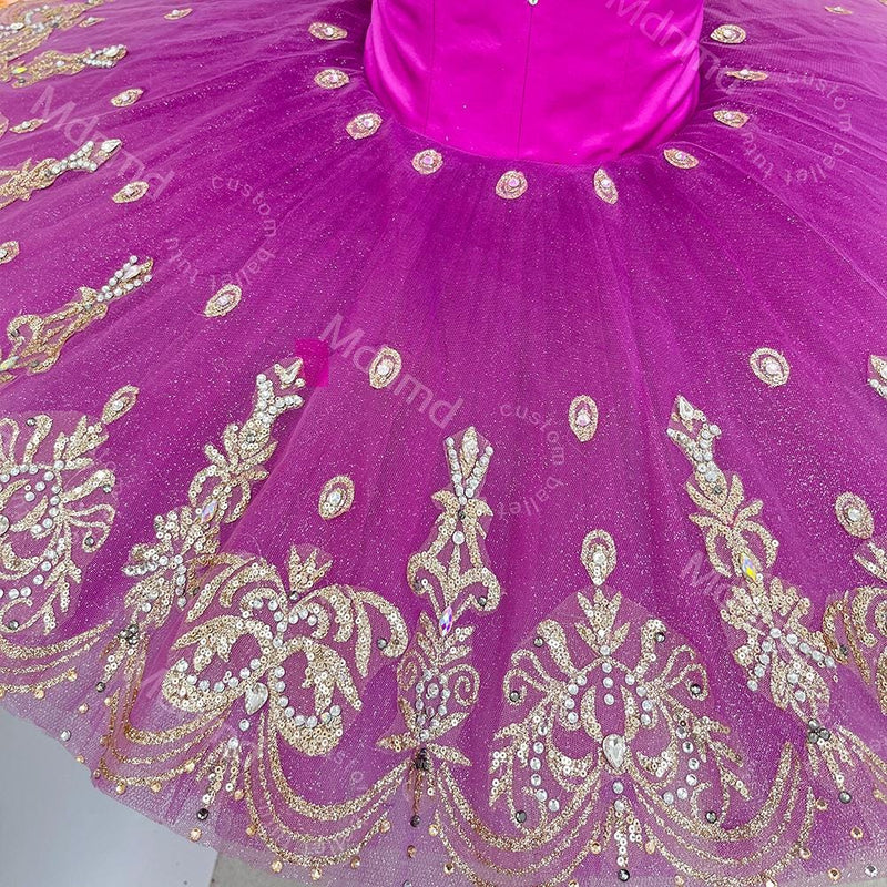 Purple Professional Ballet Tutu | Gold Embroidery Classical Princess Variation Dance Costume | Custom Ballet Dress